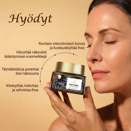 24 karaatin kultainen ayurvedinen ikääntymistä ehkäisevä yövoide bakuchiöljyllä, sahramilla ja kurkumalla