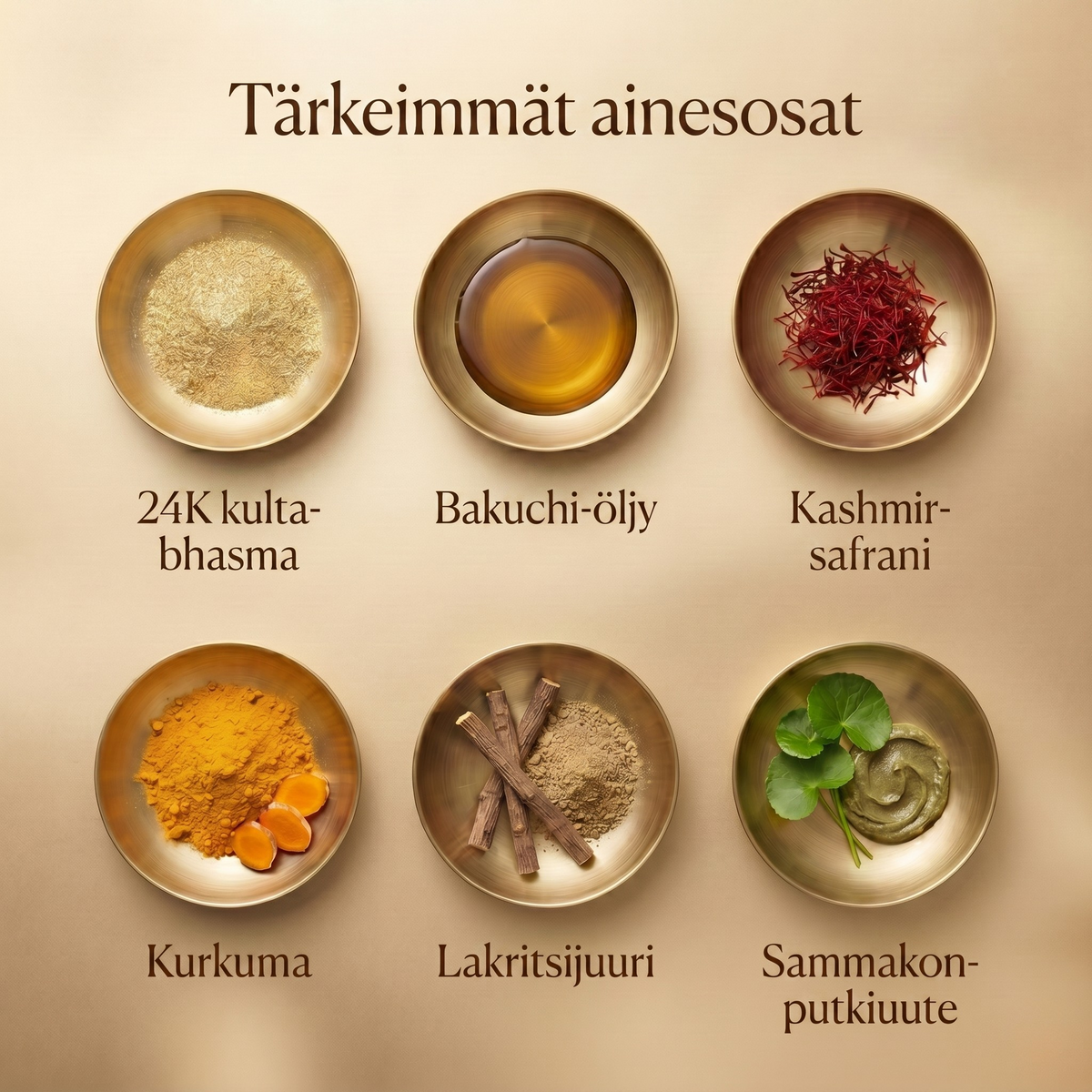 24 karaatin kultainen ayurvedinen ikääntymistä ehkäisevä yövoide bakuchiöljyllä, sahramilla ja kurkumalla