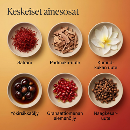 Sahramikasvoeliksiiri 24 tunnin kultaiseen hehkuun, syväkosteutukseen ja pehmeän kimmoisaan ihoon