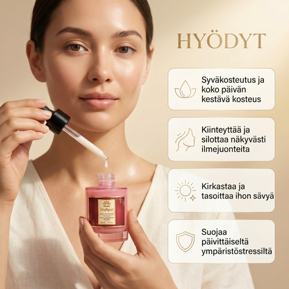 8-yrttiinen ayurvedinen hehkuva päiväseerumi Syn-Ake-peptidillä syväkosteutukseen, koko päivän hehkuun ja näkyvään kiinteytykseen