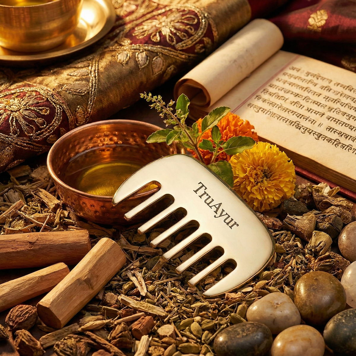 Kansa-hiuskampa – ayurvedinen puhdistus myrkyistä hiuspohjalle ja terveelle hiukselle
