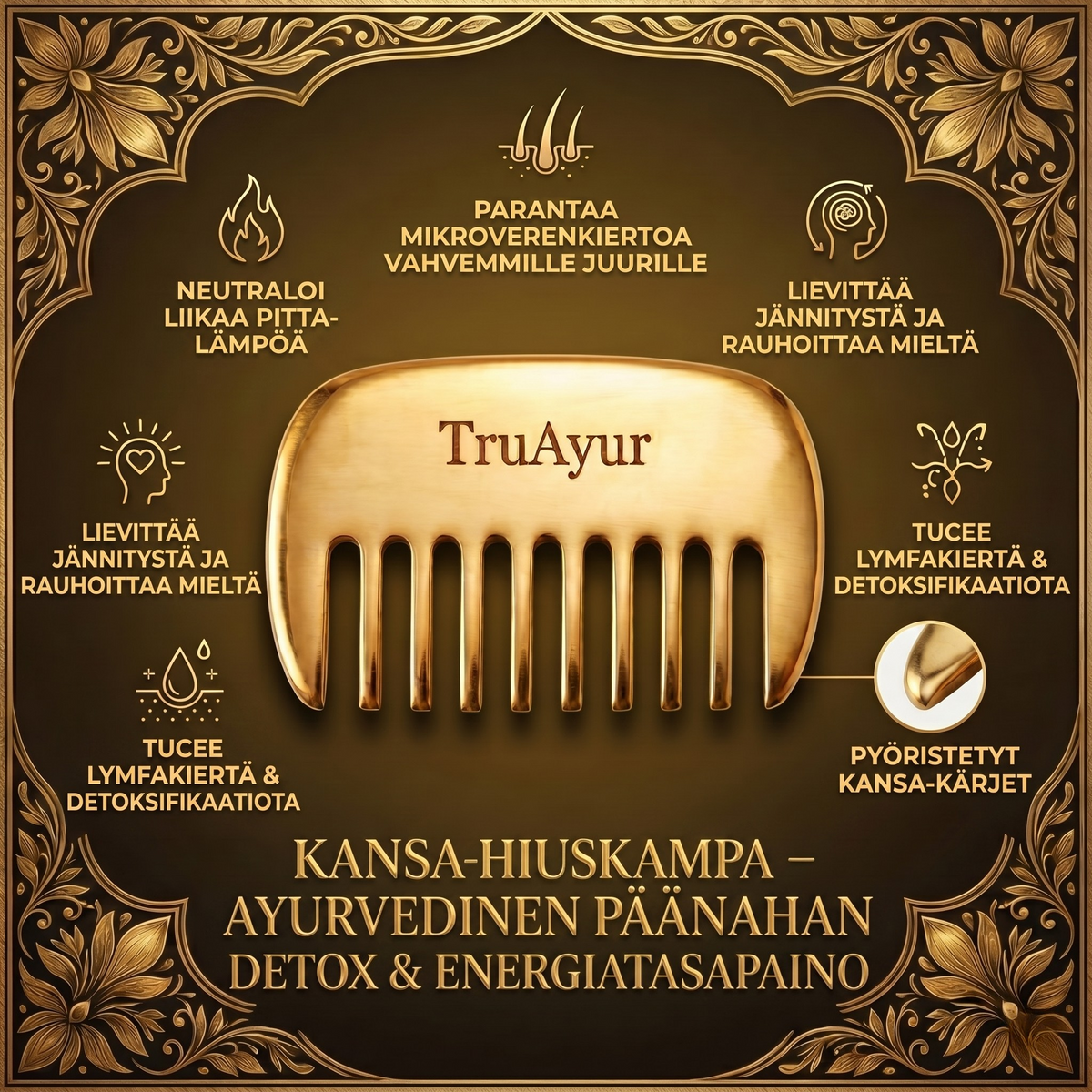 Kansa-hiuskampa – ayurvedinen puhdistus myrkyistä hiuspohjalle ja terveelle hiukselle