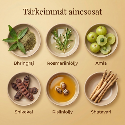 29 yrttiä ja ayurvedista öljyä päänahan hierontaan stressin lievittämiseksi, hiusten elvyttämiseksi ja rentoutumisen edistämiseksi