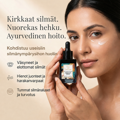 18-yrtillä rikastettu silmänalusalueen elvyttävä seerumi lakritsinjuuren ja peptidien kanssa kirkkaampia ja kiinteämpiä silmänalusia varten