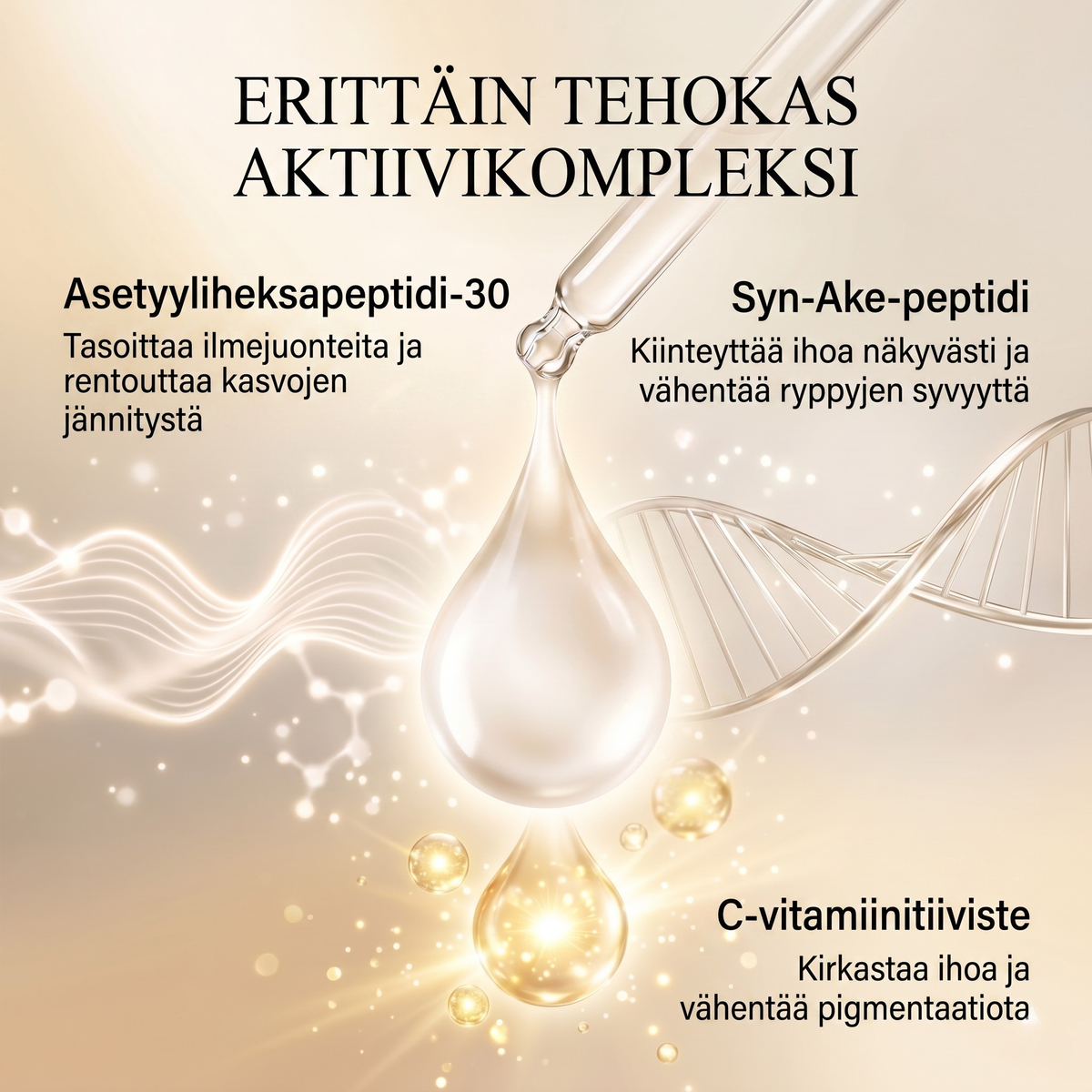 8-yrttiinen ayurvedinen hehkuva päiväseerumi Syn-Ake-peptidillä syväkosteutukseen, koko päivän hehkuun ja näkyvään kiinteytykseen
