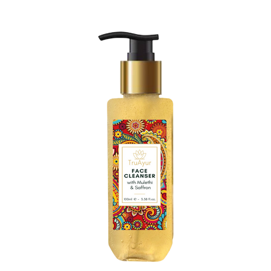 Ayurvedinen kasvojenpuhdistusaine Mulethilla ja sahramilla