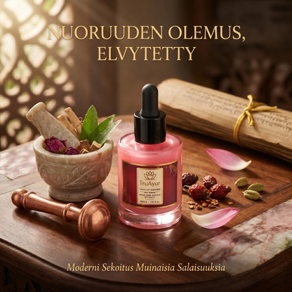 8-yrttiinen ayurvedinen hehkuva päiväseerumi Syn-Ake-peptidillä syväkosteutukseen, koko päivän hehkuun ja näkyvään kiinteytykseen
