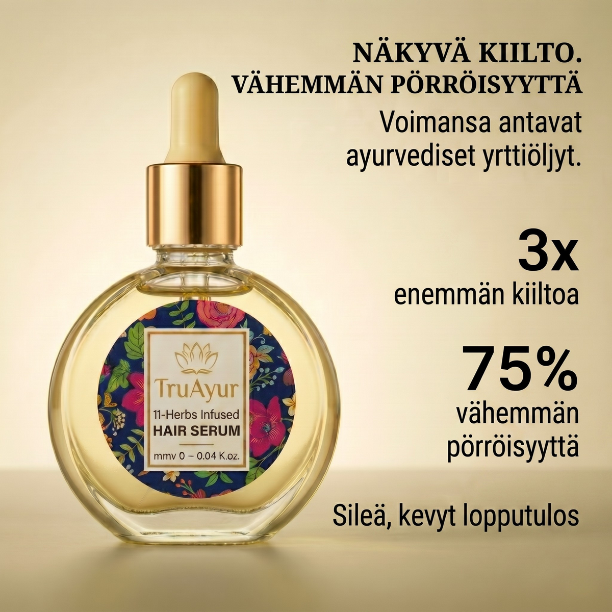 Ayurvedinen hiusseerumiöljy 11 yrtillä vahvemmille hiuksille, kesytetyille pörröisyyksille ja säteilevälle kiillolle
