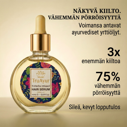 Ayurvedinen hiusseerumiöljy 11 yrtillä vahvemmille hiuksille, kesytetyille pörröisyyksille ja säteilevälle kiillolle