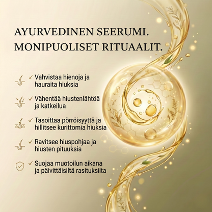 Ayurvedinen hiusseerumiöljy 11 yrtillä vahvemmille hiuksille, kesytetyille pörröisyyksille ja säteilevälle kiillolle